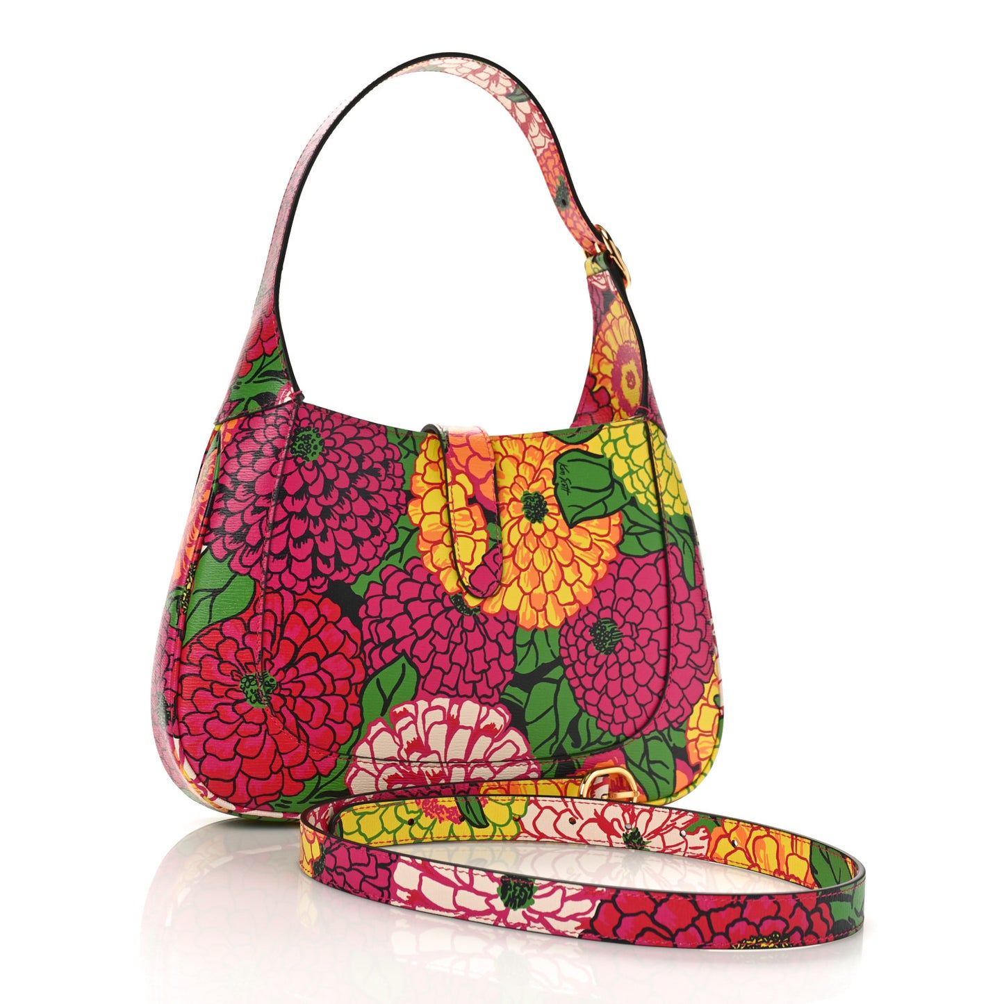 X KEN SCOTT Textured Calfskin Pomponica Print Small Jackie 1961 Hobo Multicolor Fuxia Pompon
