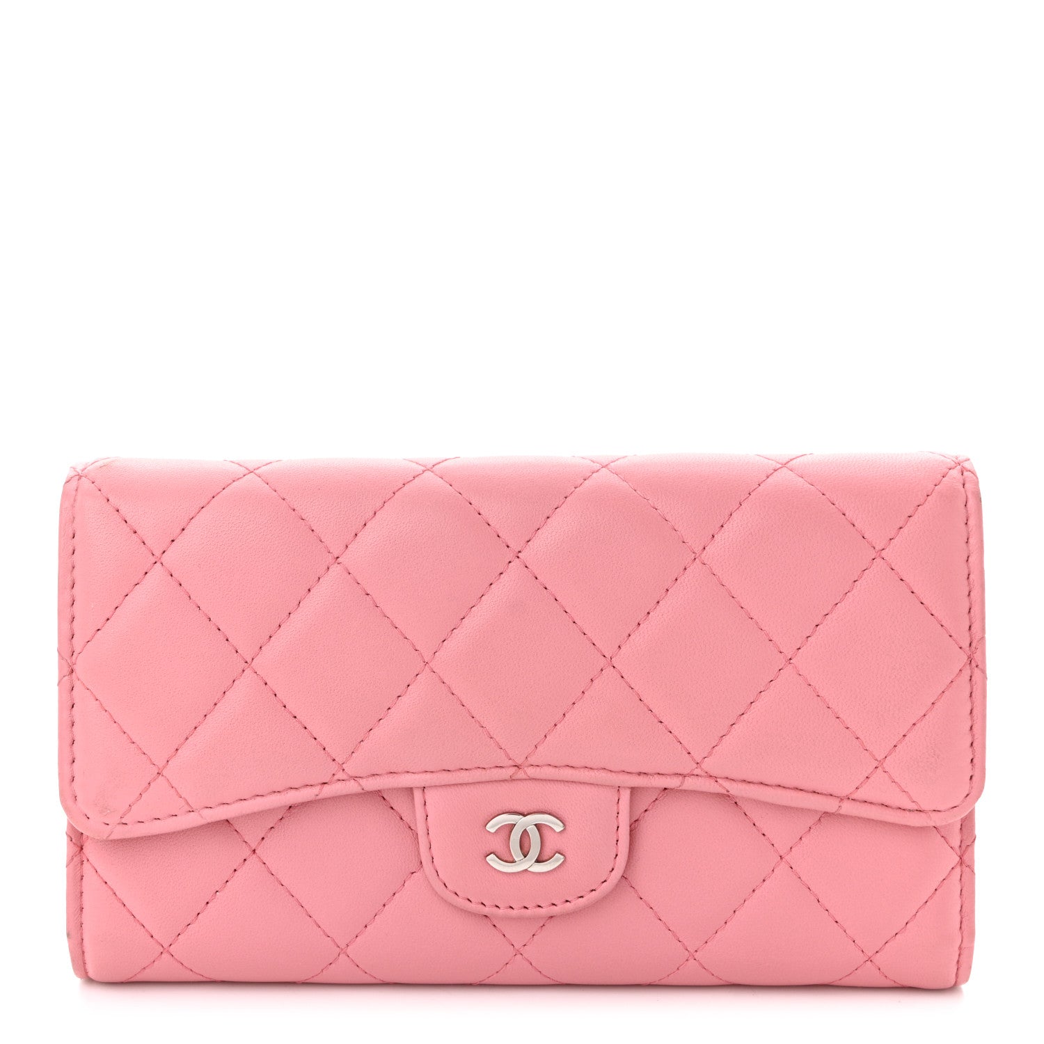 Chanel Lambskin Quilted Large Gusset Flap Wallet Pink 1 of 11