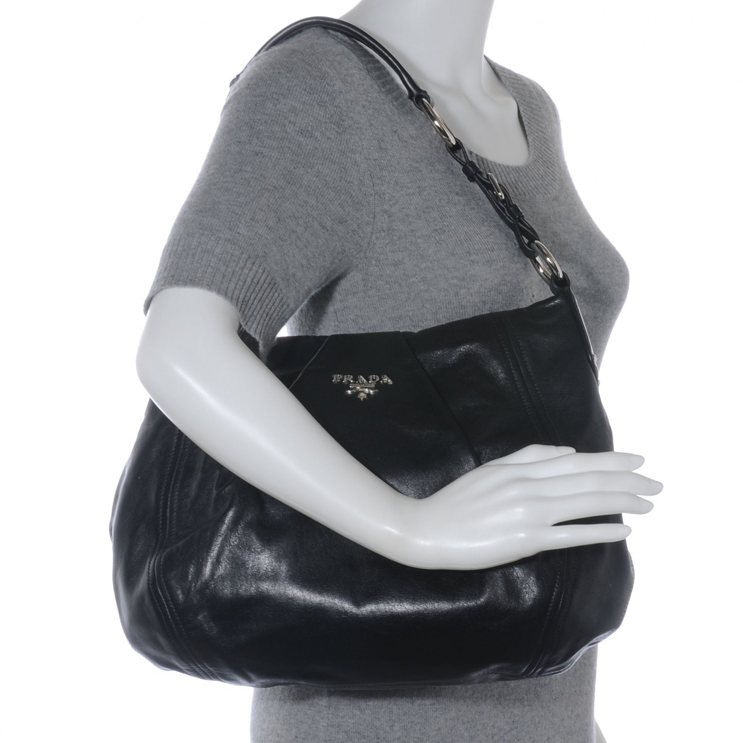 Prada Soft Calf Pleated Hobo Nero Black 2 of 10