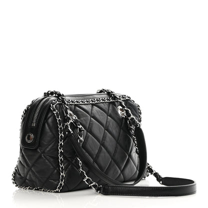 Chanel Crumpled Calfskin Quilted Chain All Over Shoulder Bag Black 3 of 10