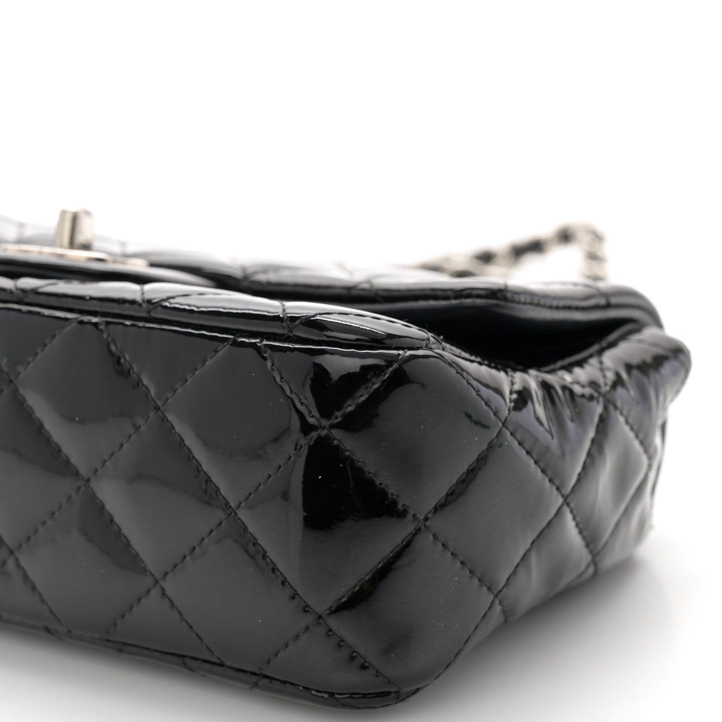 Patent Calfskin Quilted Mini Rectangular Flap Black