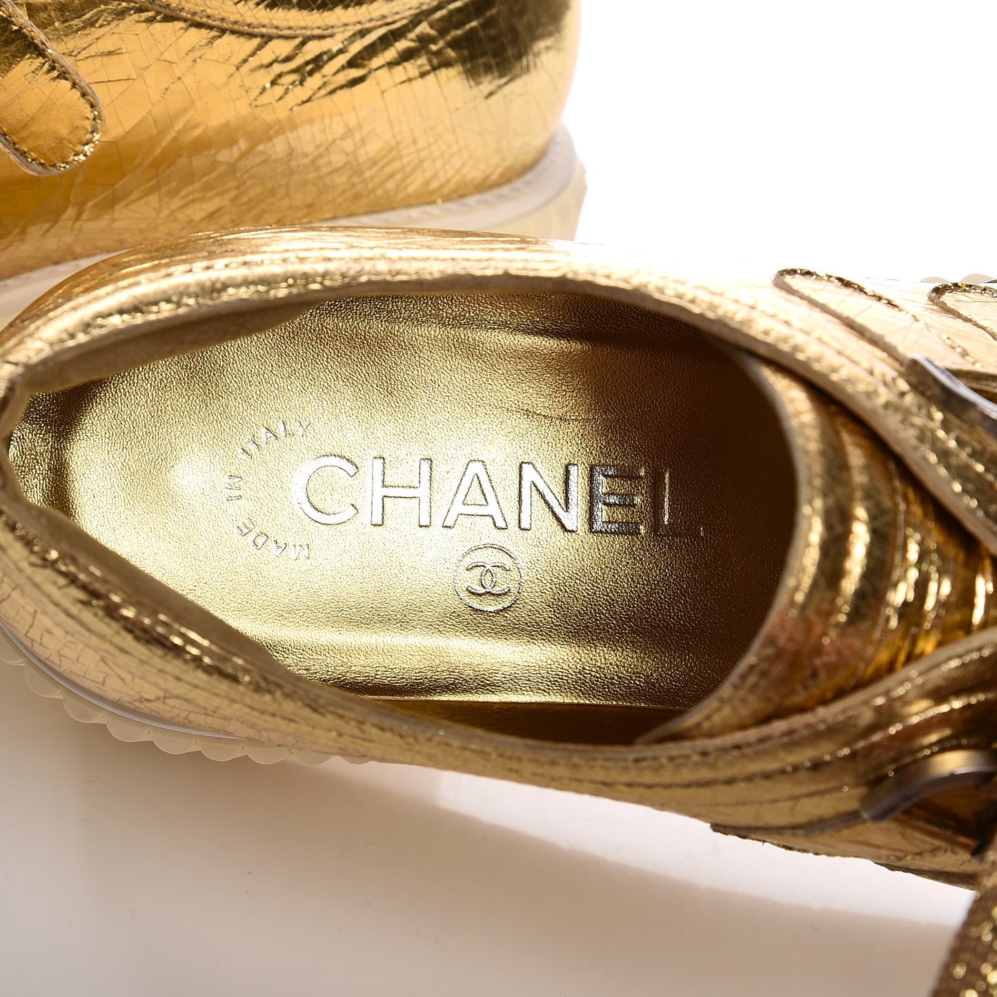 Lame Lace Up Creeper Sneakers 38 Gold