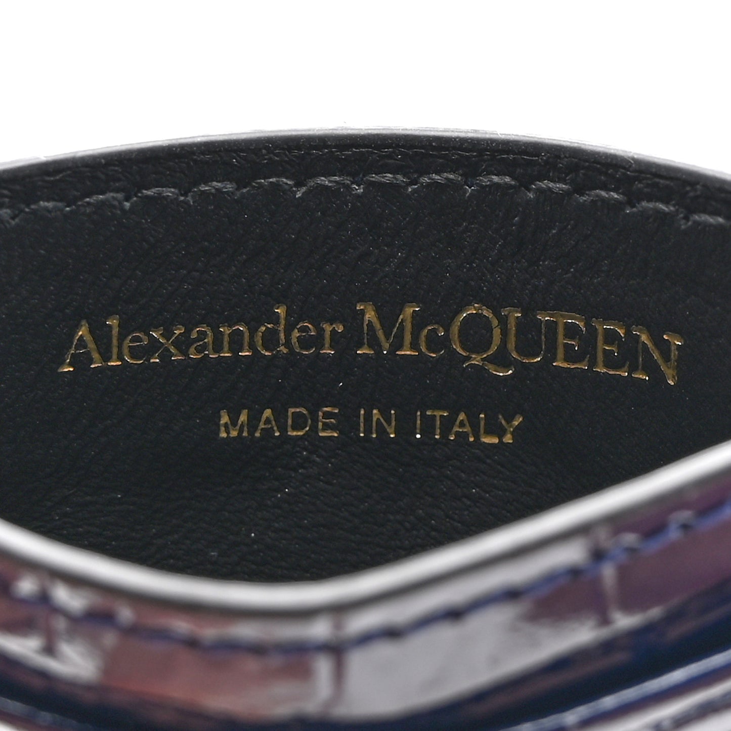 Patent Crocodile Embossed Skull Card Holder Navy