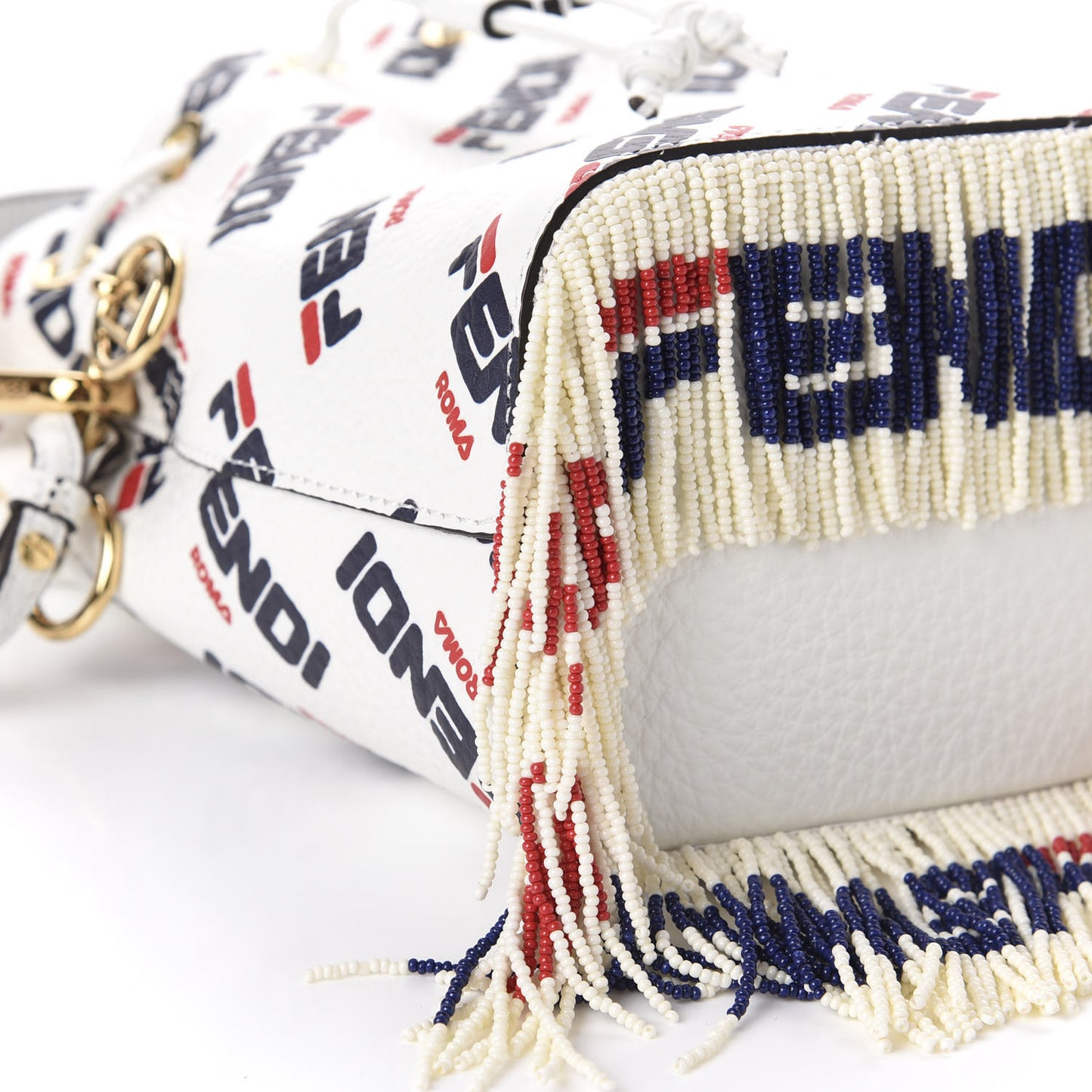 X FILA Calfskin F is Fendi Mania Fringe Mini Mon Tresor Bucket Bag White