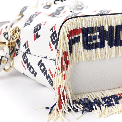 Fendi X FILA Calfskin F is Fendi Mania Fringe Mini Mon Tresor Bucket Bag White 7 of 12
