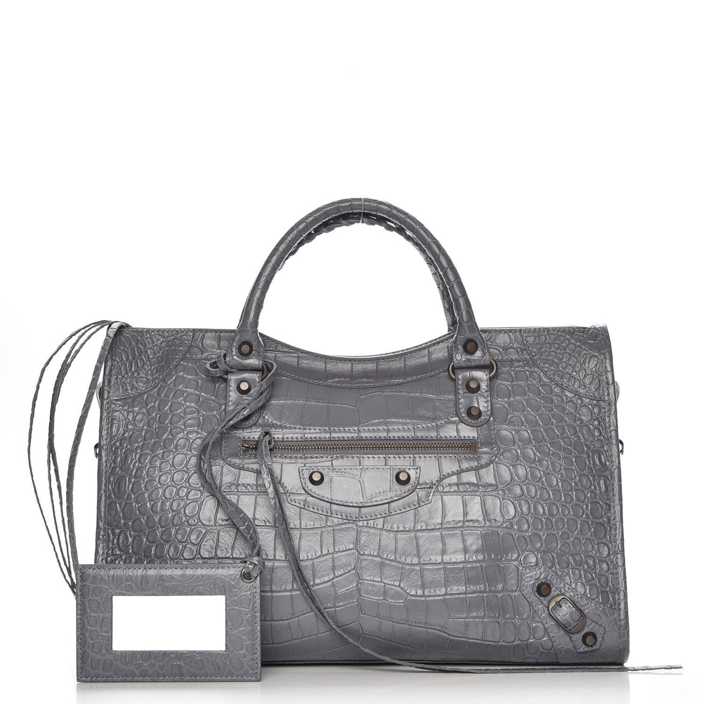 Calfskin Crocodile Embossed Classic Hardware City Gris Beton