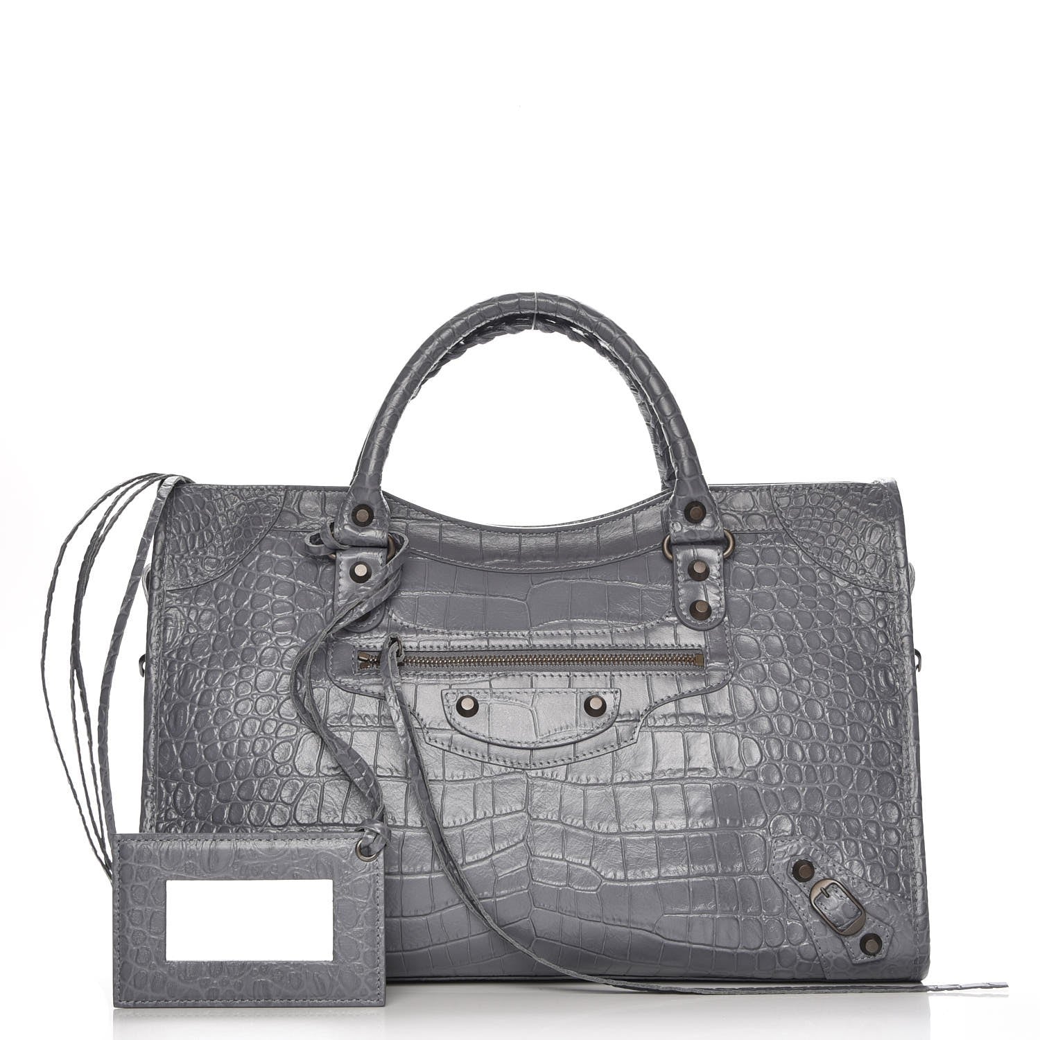 Balenciaga Calfskin Crocodile Embossed Classic Hardware City Gris Beton 1 of 8