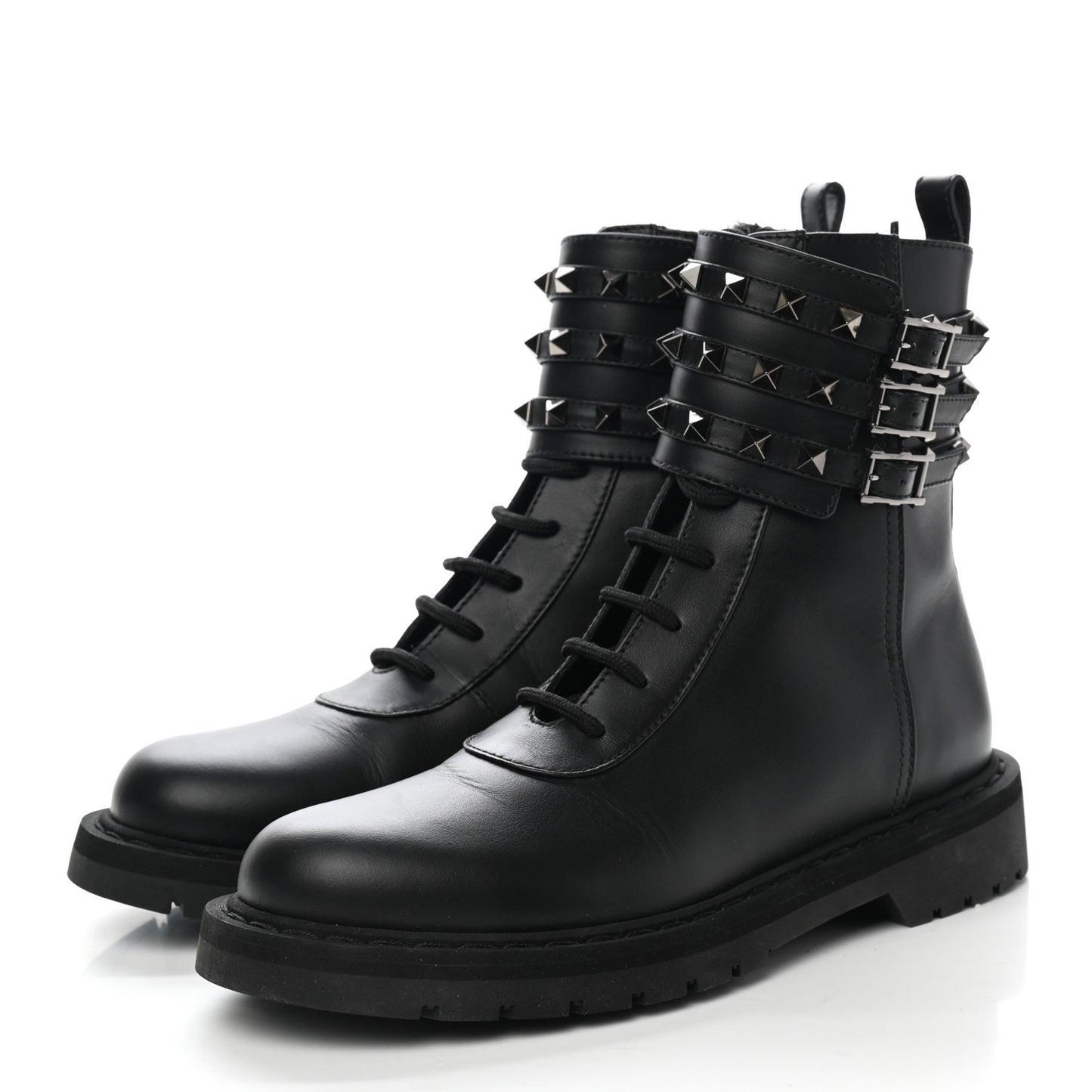 Calfskin Rockstud 20mm Combat Boots 37 Black