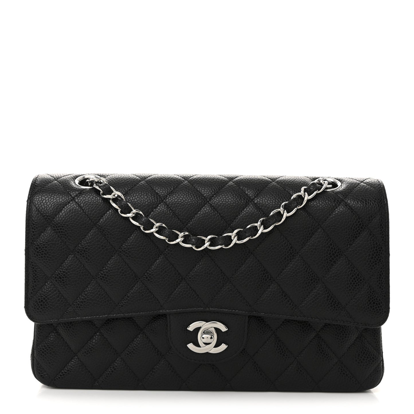 Caviar Quilted Medium Double Flap Black