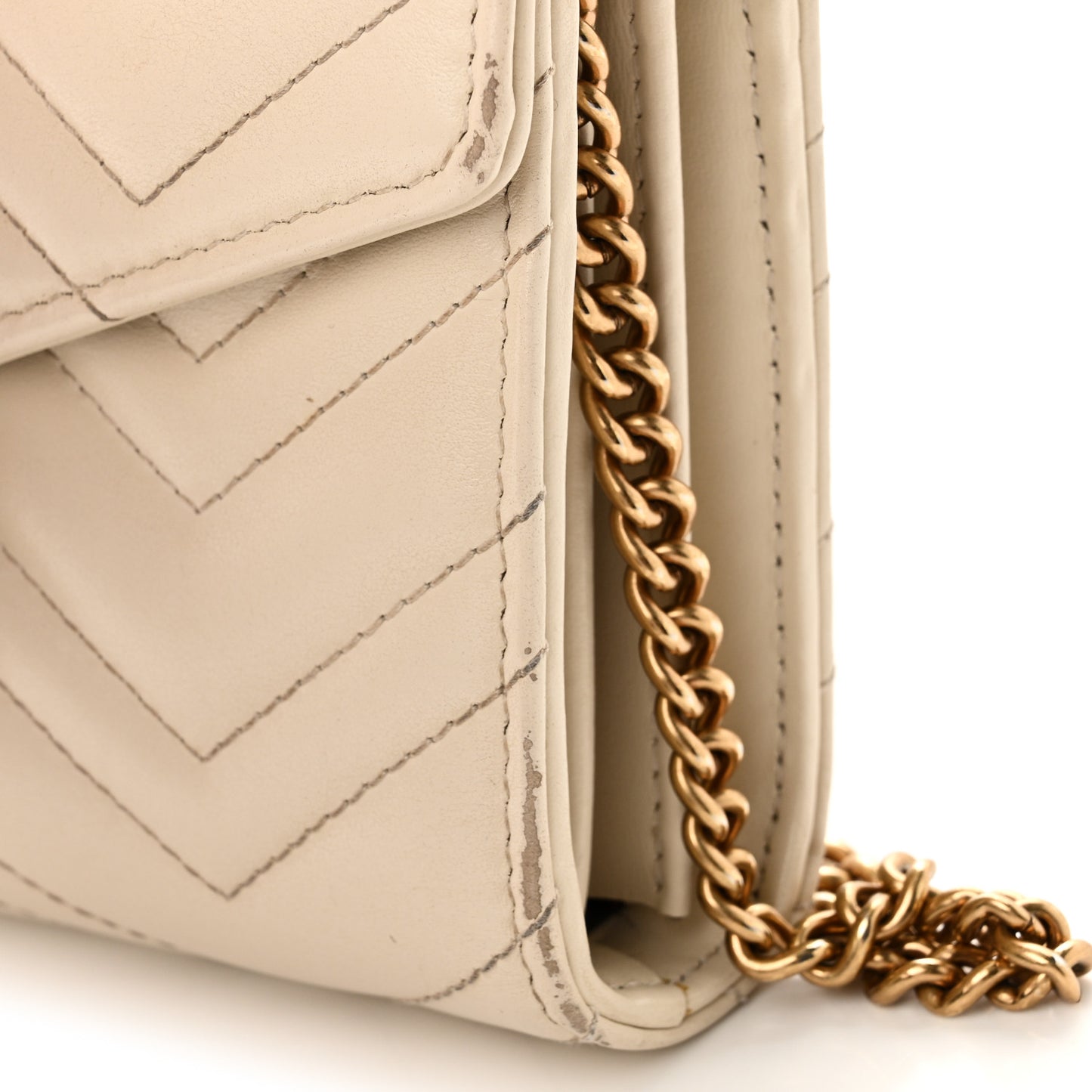 Calfskin Matelasse GG Marmont Chain Wallet Mystic White