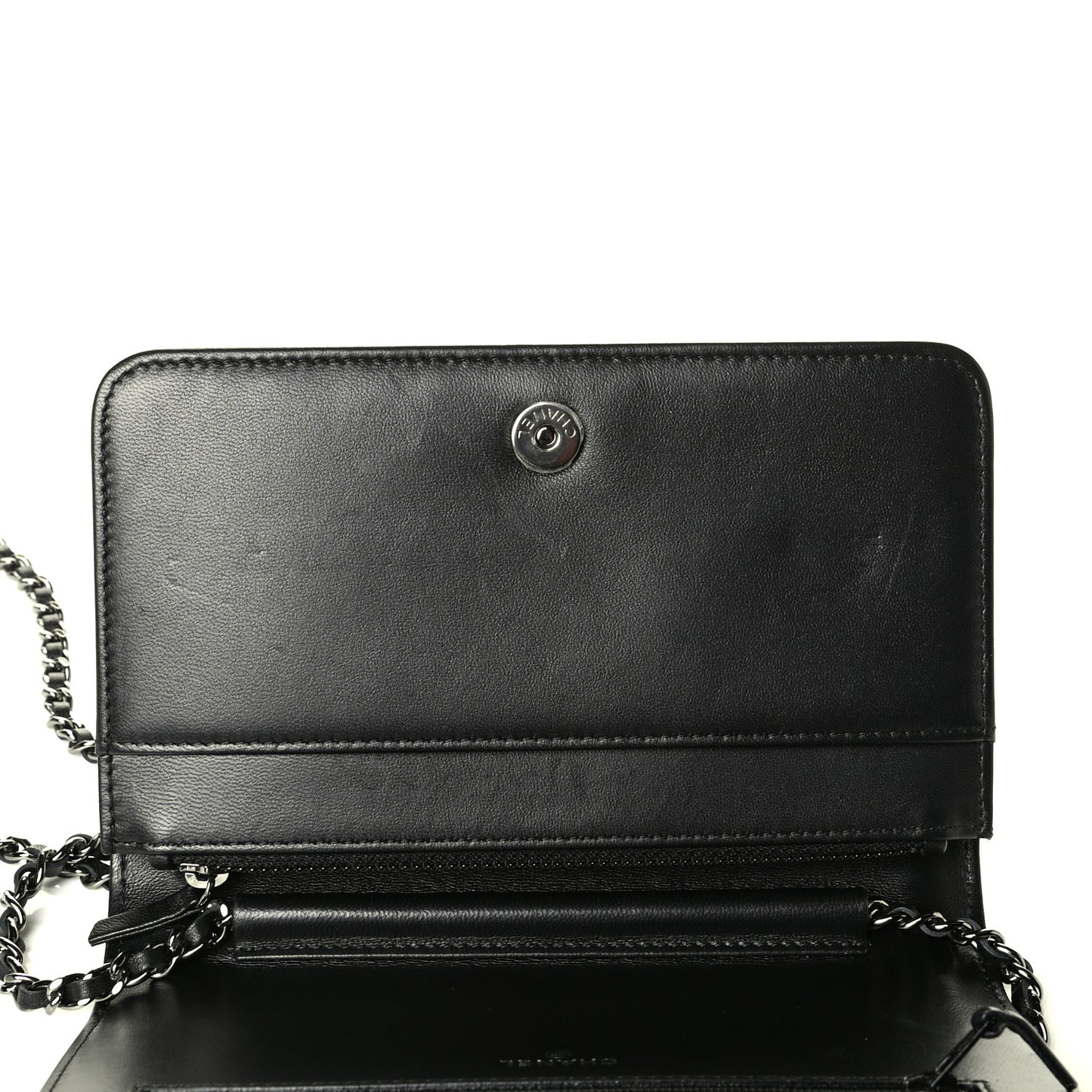 Calfskin Crystal Studded Chevron Boy Wallet On Chain WOC Black