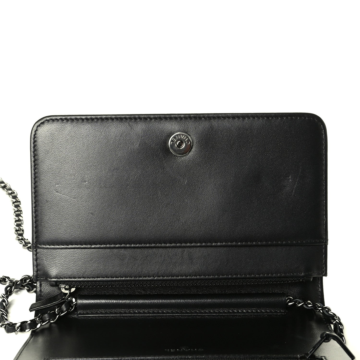 Chanel Calfskin Crystal Studded Chevron Boy Wallet On Chain WOC Black 5 of 6