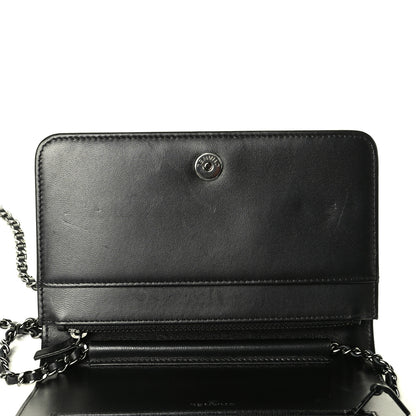 Chanel Calfskin Crystal Studded Chevron Boy Wallet On Chain WOC Black 5 of 6