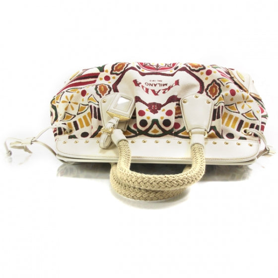 Prada Canvas Canapa Embossed Frame Bag 6 of 11