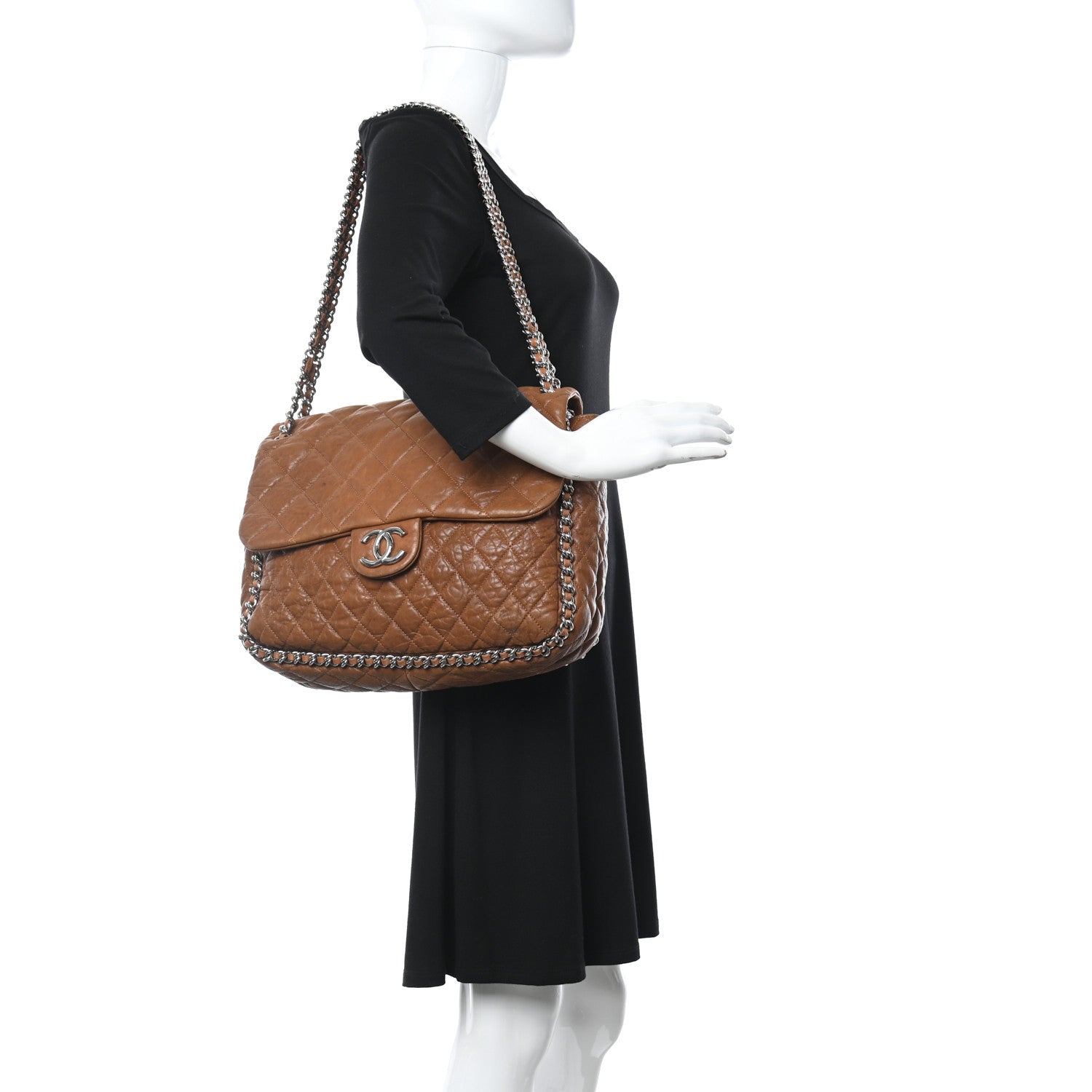Chanel Washed Lambskin Quilted Chain Around Maxi Flap Brown 2 of 12