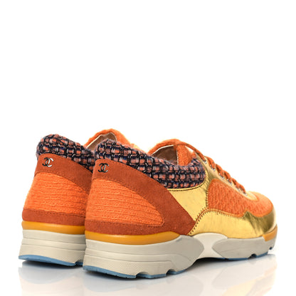 Chanel Tweed Lambskin Tennis Sneakers 38.5 Orange 4 of 8