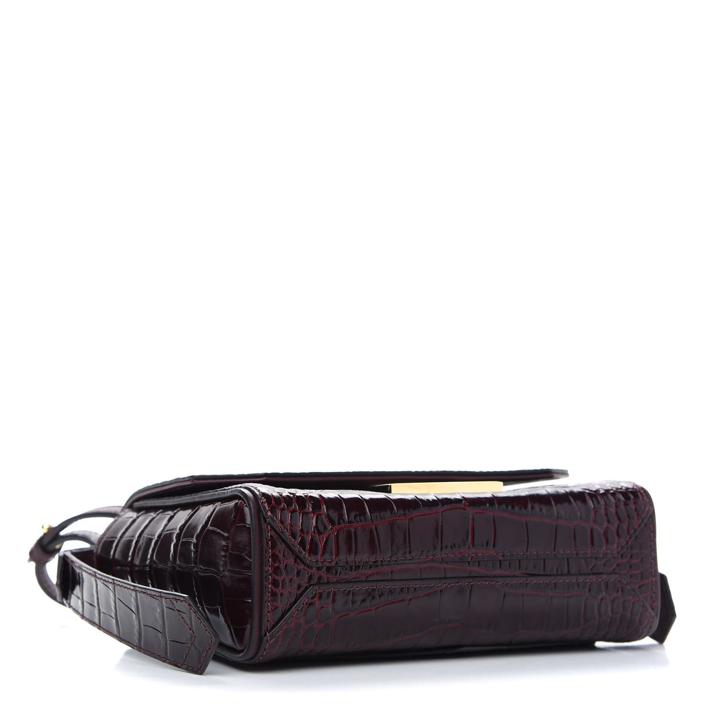Calfskin Crocodile Embossed Eden Mini Top Handle Burgundy