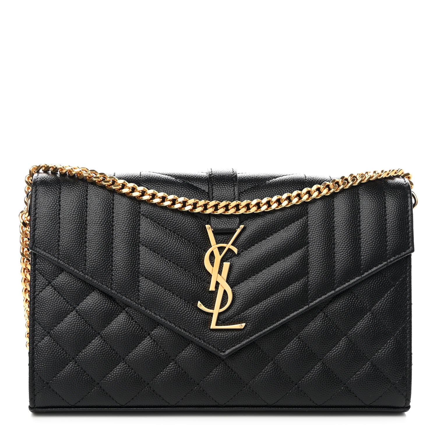 Saint Laurent Grain De Poudre Mixed Matelasse Triquilt Monogram Chain Wallet Black 1 of 11