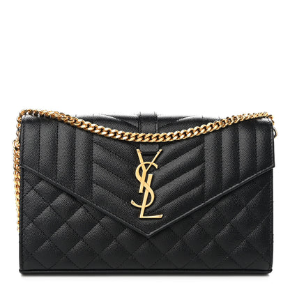 Saint Laurent Grain De Poudre Mixed Matelasse Triquilt Monogram Chain Wallet Black 1 of 11