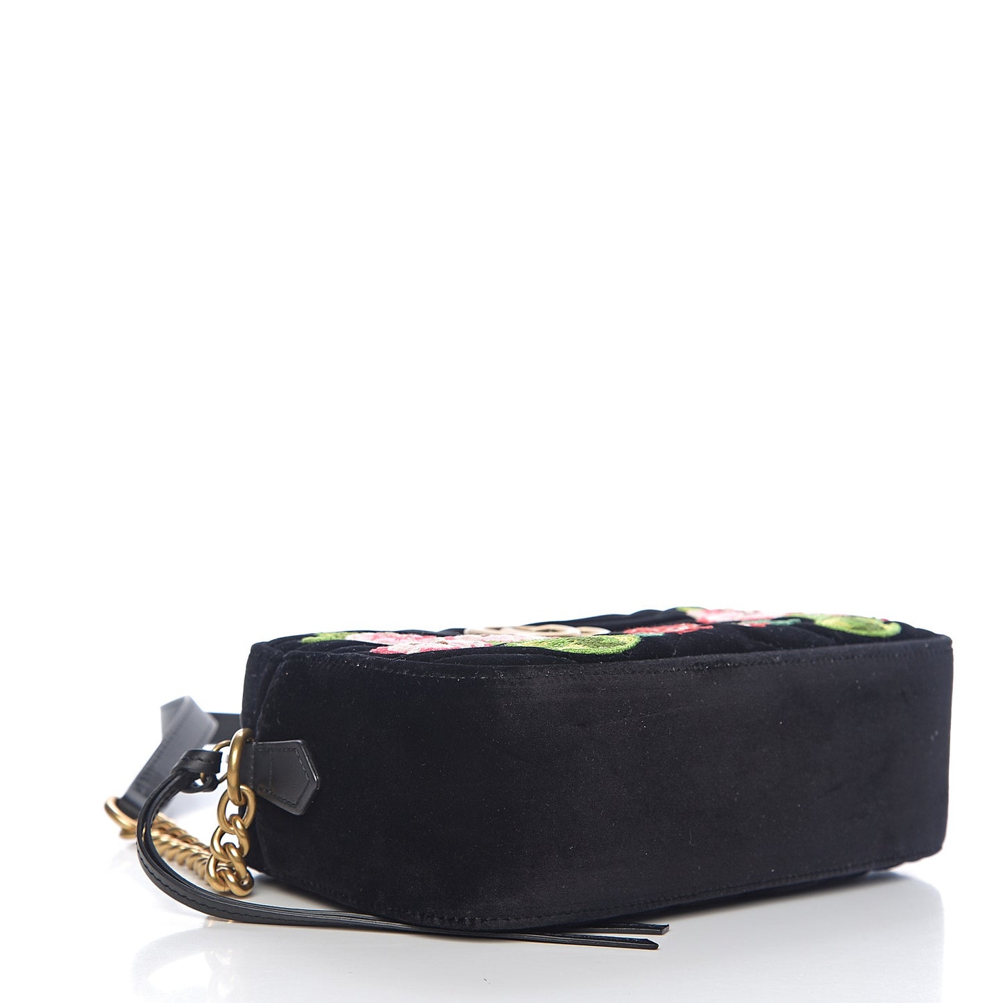 Velvet Matelasse Deer Embroidered Small GG Marmont Chain Shoulder Bag Black