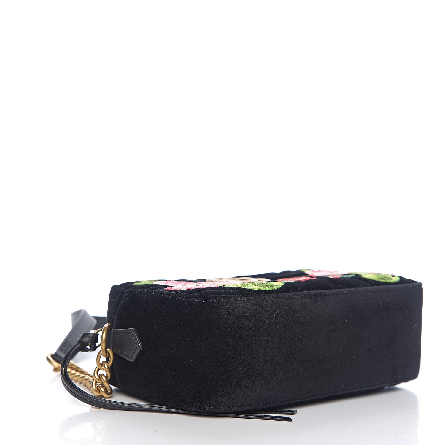 Gucci Velvet Matelasse Deer Embroidered Small GG Marmont Chain Shoulder Bag Black 3 of 9
