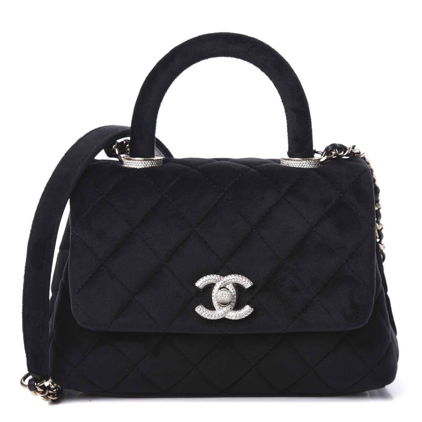 Velvet Crystal Quilted Extra Mini Coco Handle Flap Black