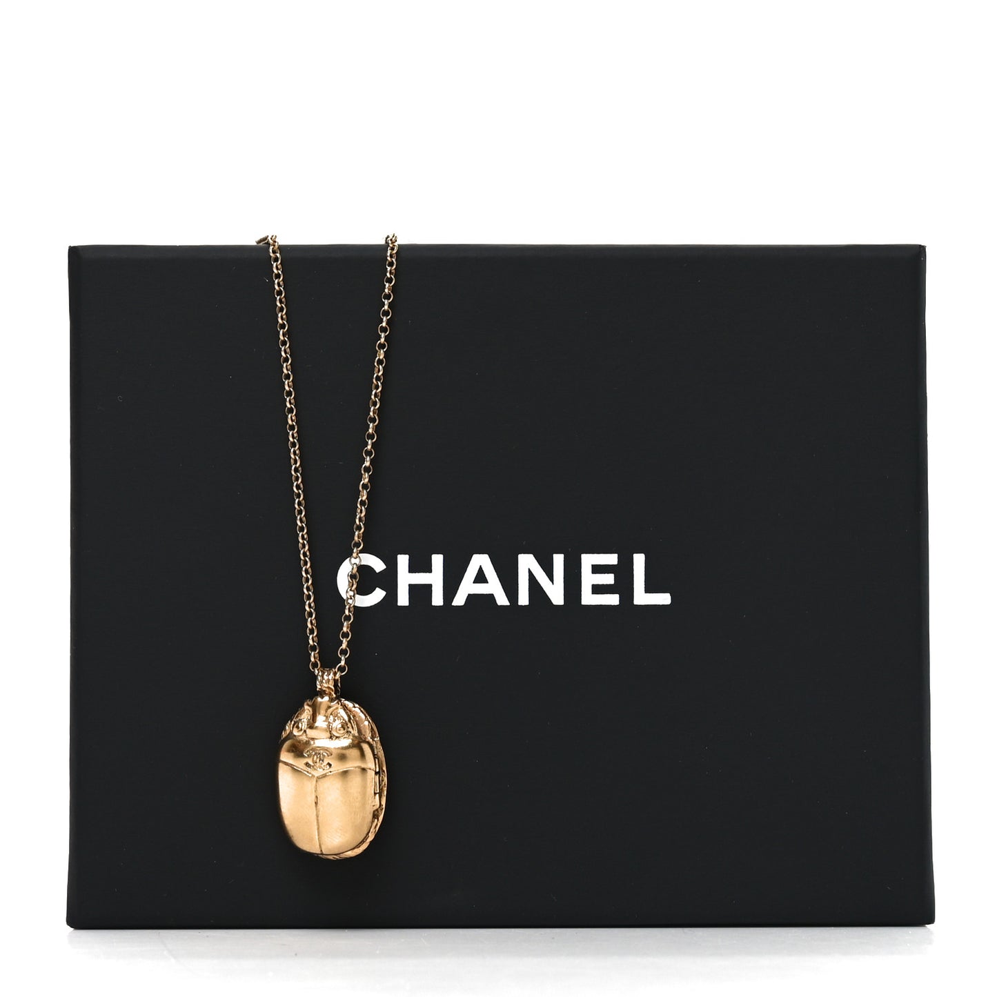 Metal Scarab CC Locket Necklace Gold