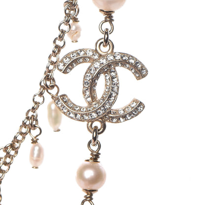 Chanel Crystal Pearl CC Long Necklace Gold 4 of 6