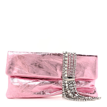 Jimmy Choo Vintage Metallic Calfskin Crystal Zandra Clutch Bag Rose Silver 1 of 7
