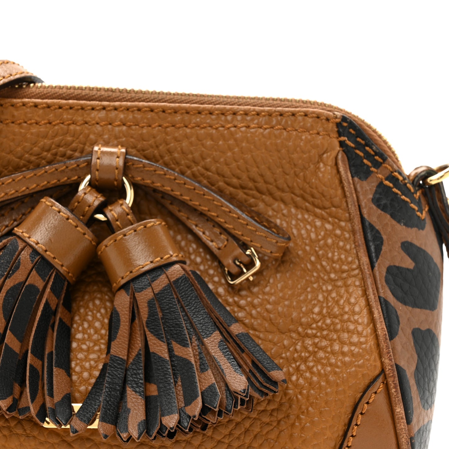 Grainy Calfskin Animal Print Mini Blaze Crossbody Bag Brown