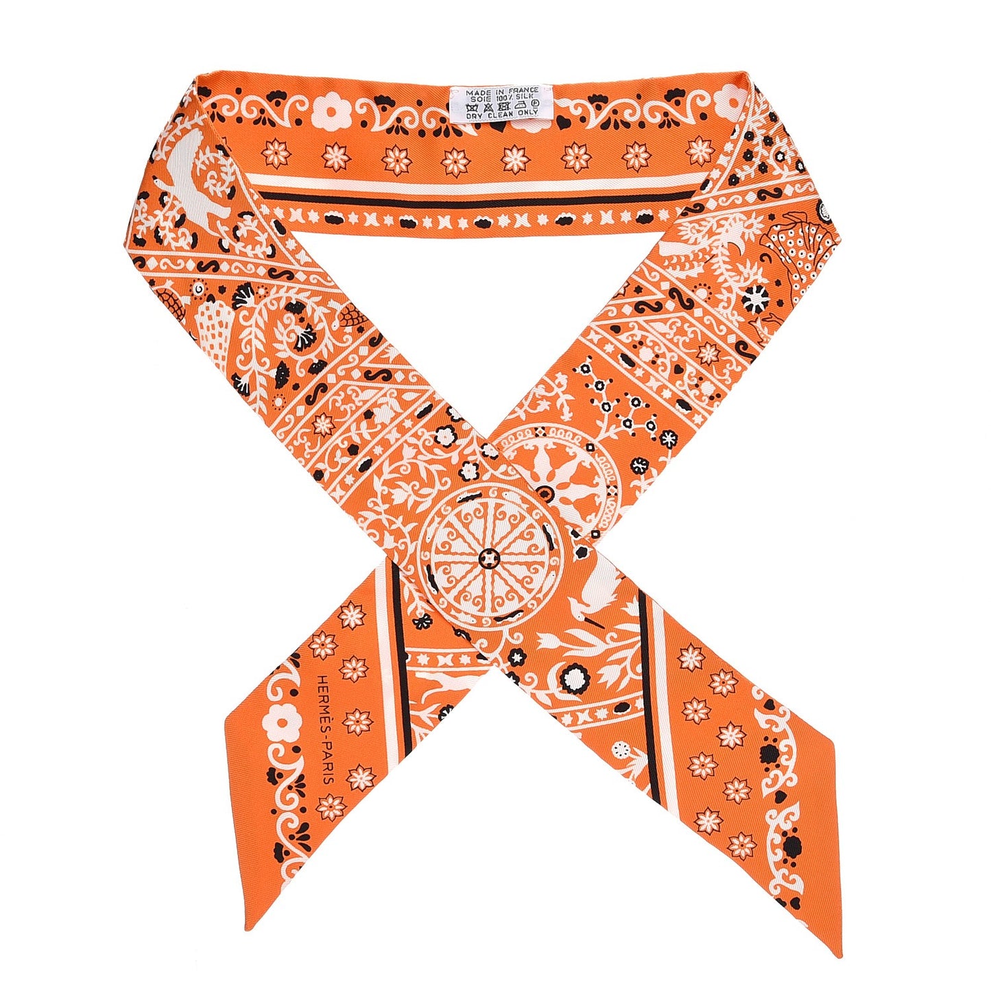 Silk Peuple Du Vent Bandana Twilly Orange Noir Blanc