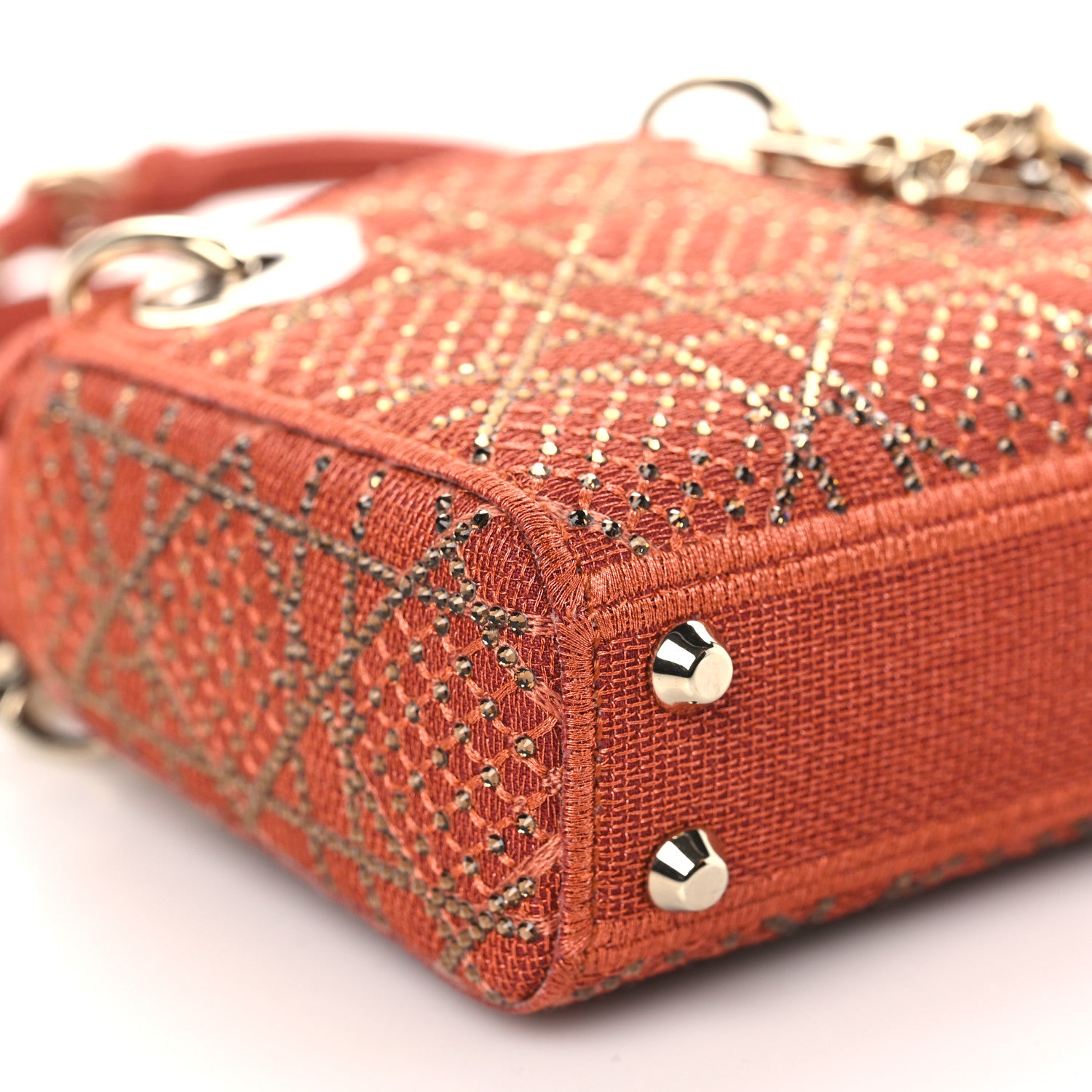 Christian Dior Canvas Cannage Crystal Beaded Embroidery Micro Lady Dior Orange 8 of 9