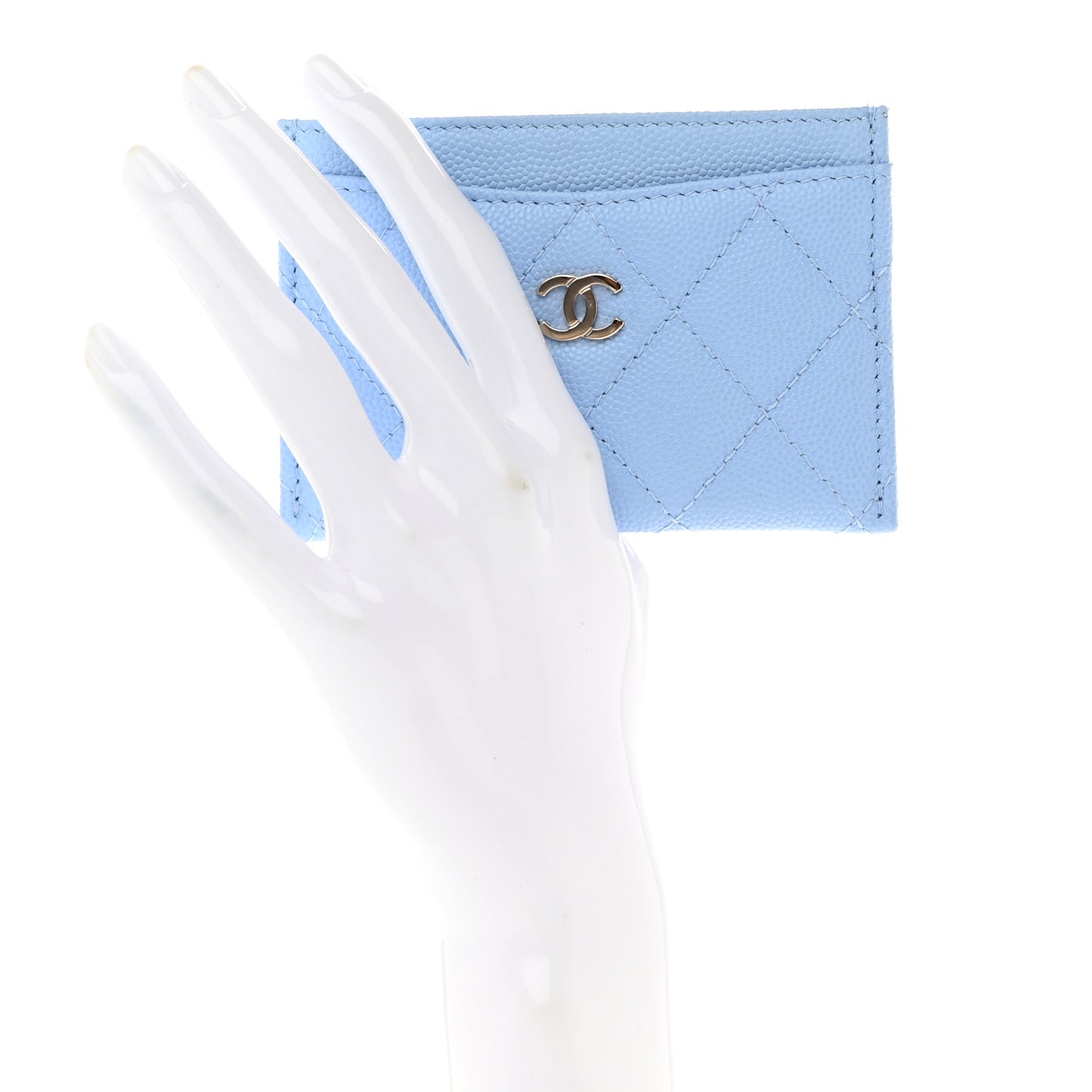 Caviar Quilted Card Holder Light Blue