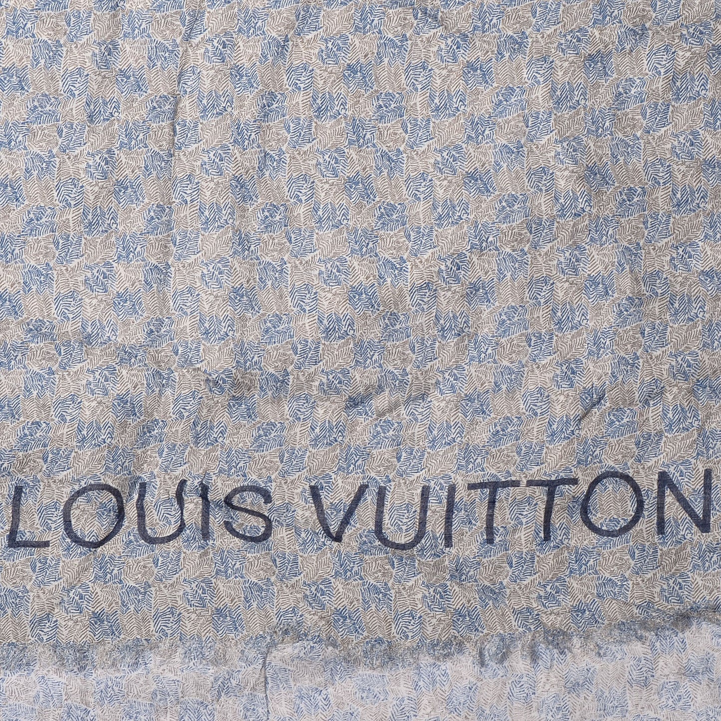 Cotton Linen Etole Damier Palm Stole Blue