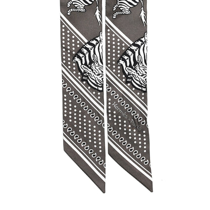 Hermes Silk Les Zebres Twilly Gris Taupe Black White 2 of 4