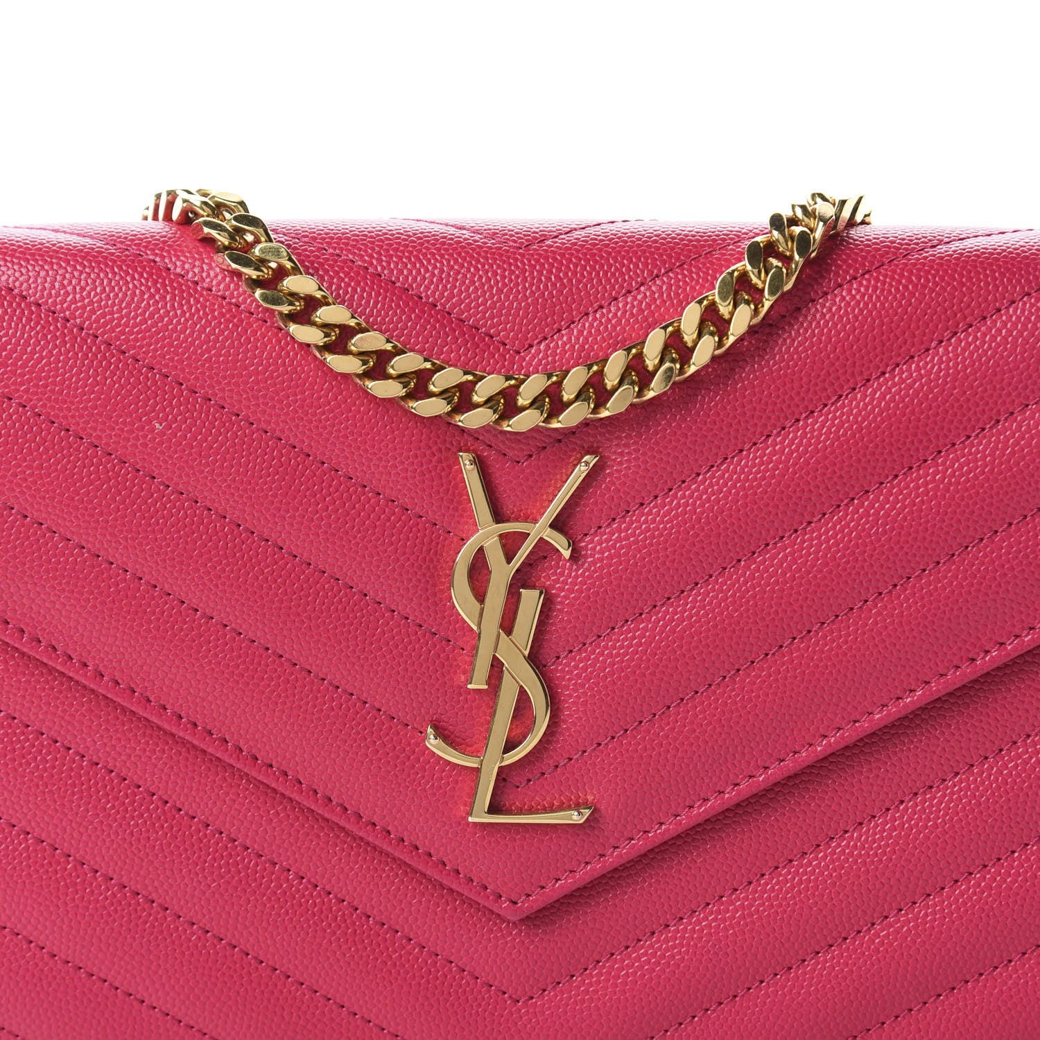 Saint Laurent Grain De Poudre Matelasse Chevron Monogram Chain Wallet Bubblegum 10 of 10