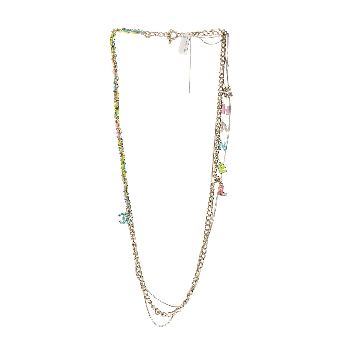 Metal Strass PVC Enamel CC Chain Link Long Necklace Gold Blue Pink Yellow