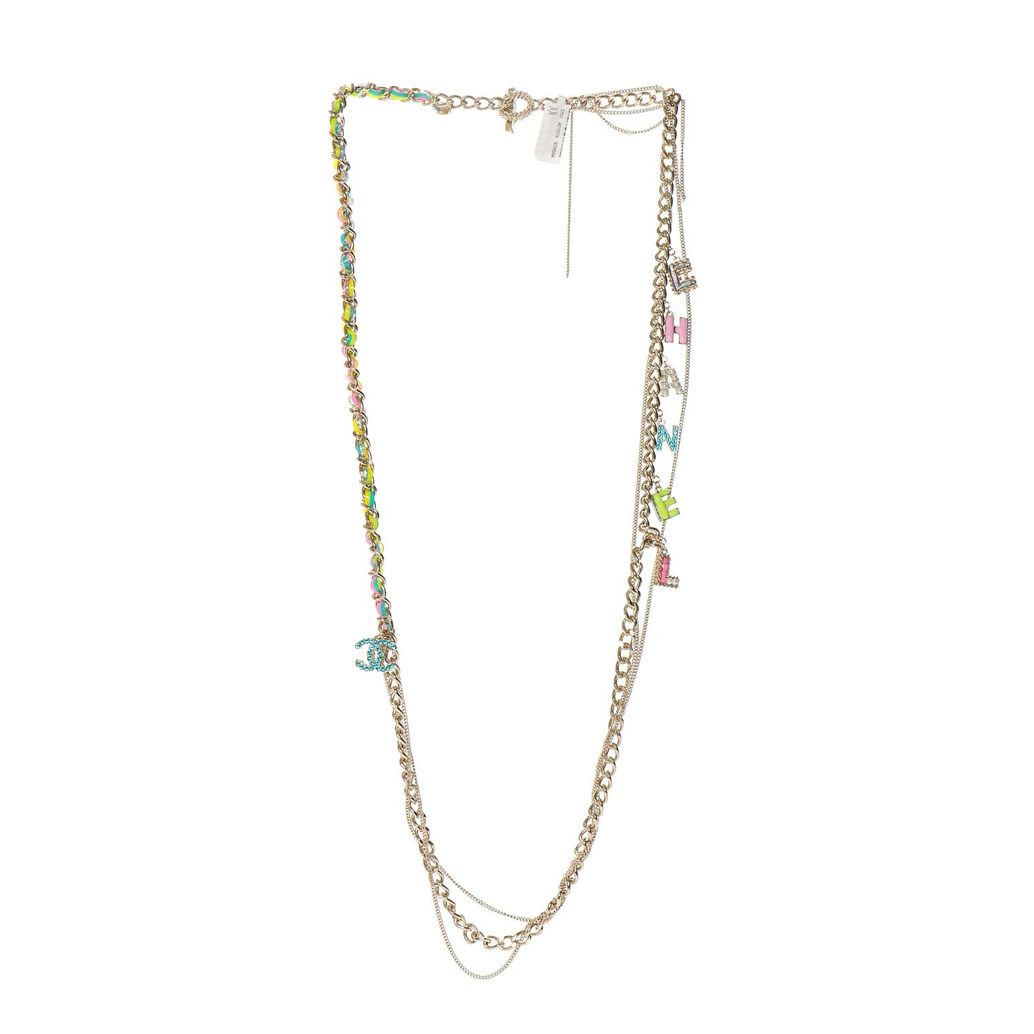 Chanel Metal Strass PVC Enamel CC Chain Link Long Necklace Gold Blue Pink Yellow 3 of 4