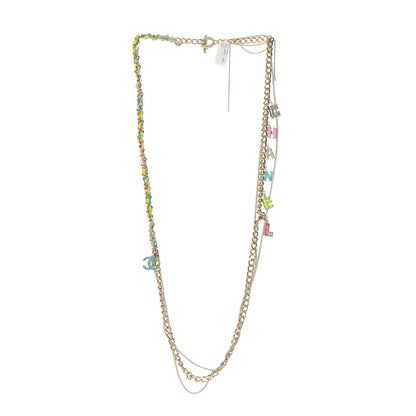 Chanel Metal Strass PVC Enamel CC Chain Link Long Necklace Gold Blue Pink Yellow 3 of 4