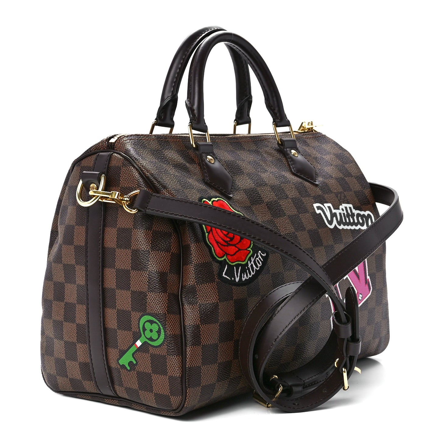 Damier Ebene Patches Speedy Bandouliere 30