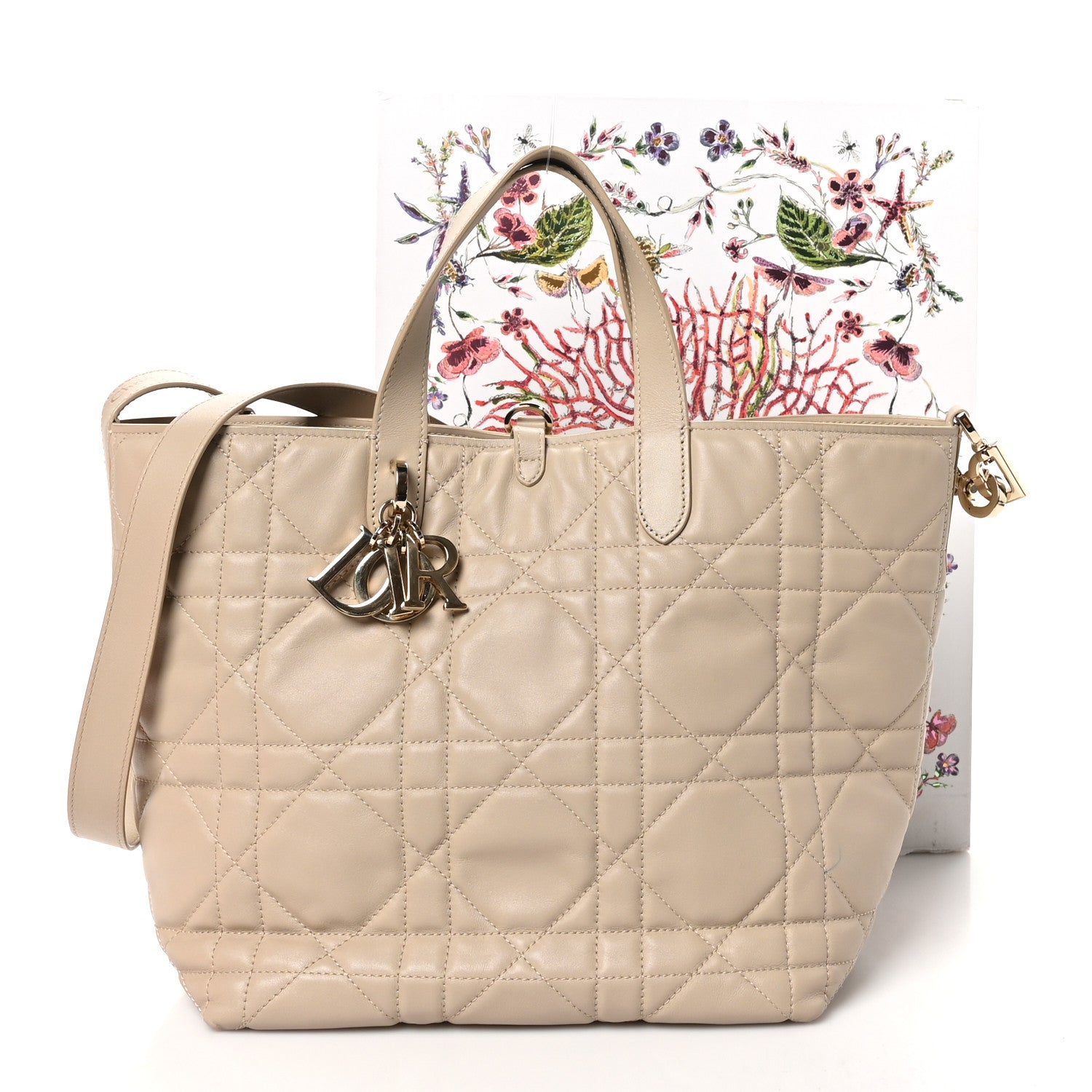 Christian Dior Calfskin Macrocannage Medium Toujours Vertical Tote Powder Beige 11 of 11