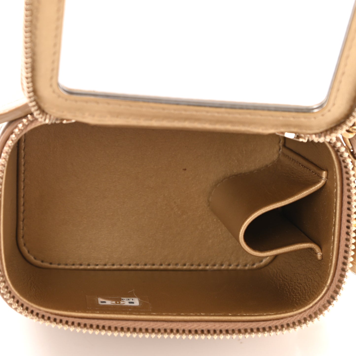 Lambskin Quilted Pearl Crush Mini Vanity Case With Chain Beige
