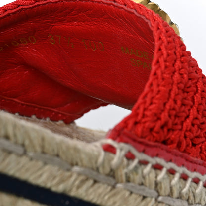 Gucci Cotton Malaga Kid Crochet Pearly GG Lilibeth Espadrille Platform Sandals 37.5 Hibiscus Red 8 of 9