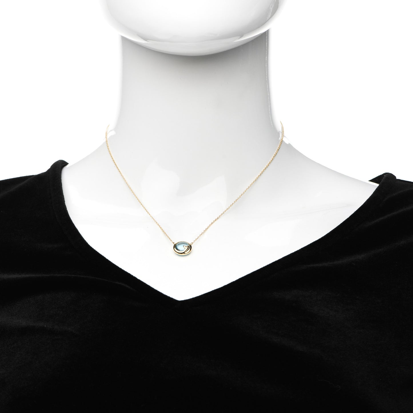 18K Yellow Gold Blue Topaz Olive Leaf Pendant Necklace