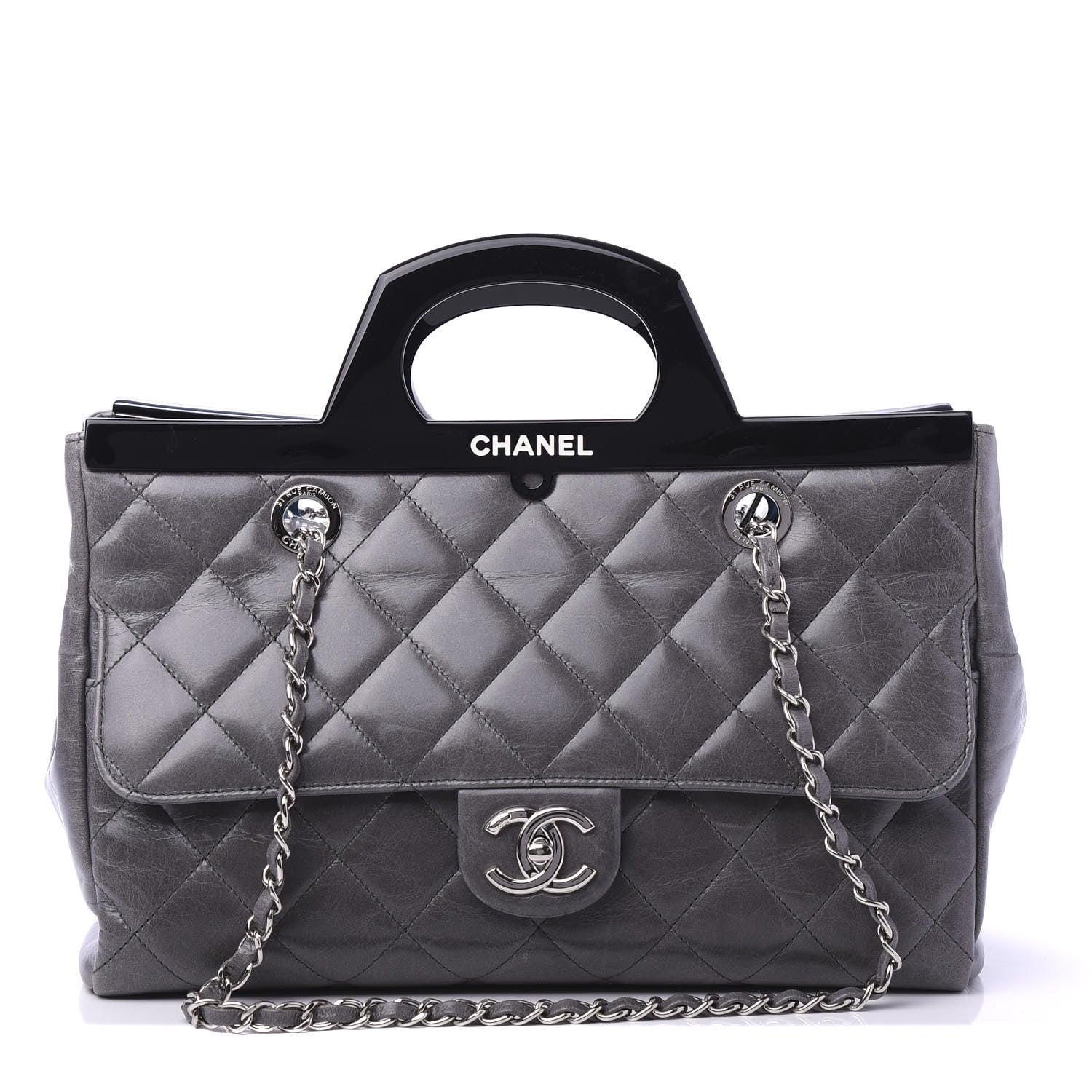 Chanel Glazed Calfskin Quilted Small CC Delivery Tote Grey 1 of 10