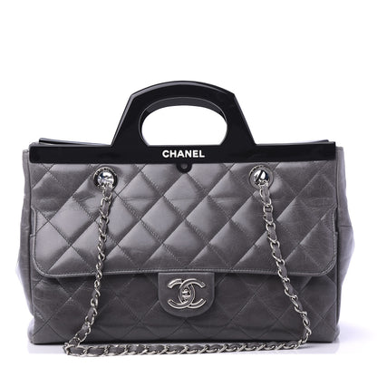 Chanel Glazed Calfskin Quilted Small CC Delivery Tote Grey 1 of 10