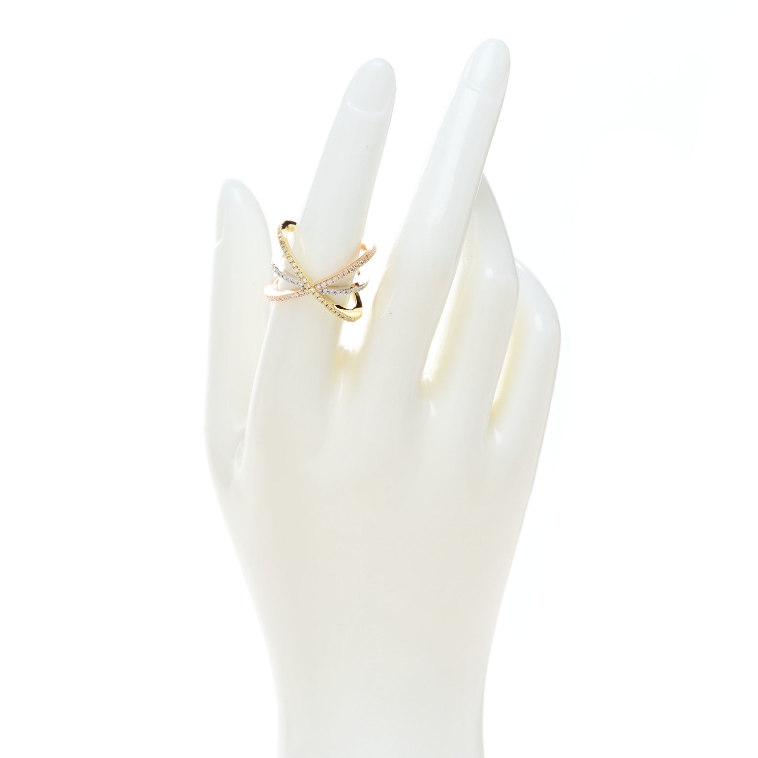Roberto Coin 18K Rose Yellow White Gold Diamond Double Crisscross Ring 53 6.25 2 of 6