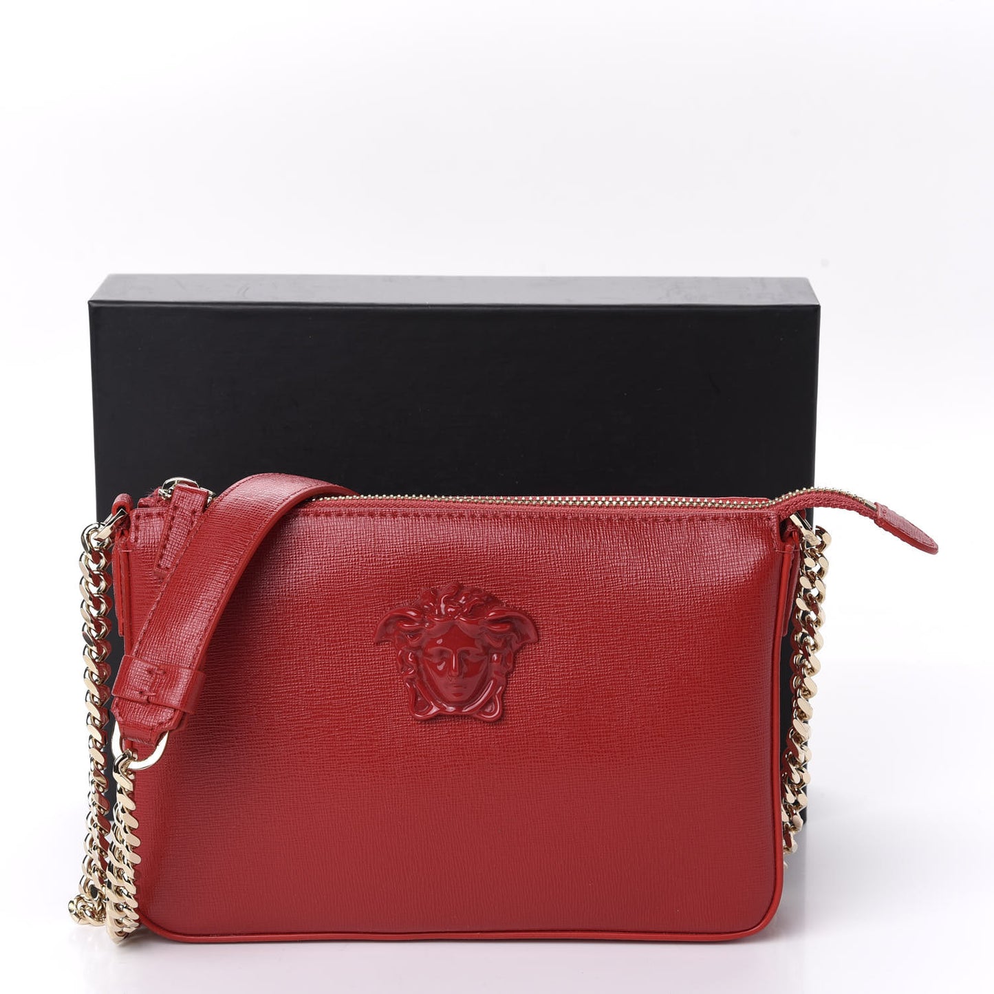 Saffiano Calfskin Palazzo Chain Crossbody Red