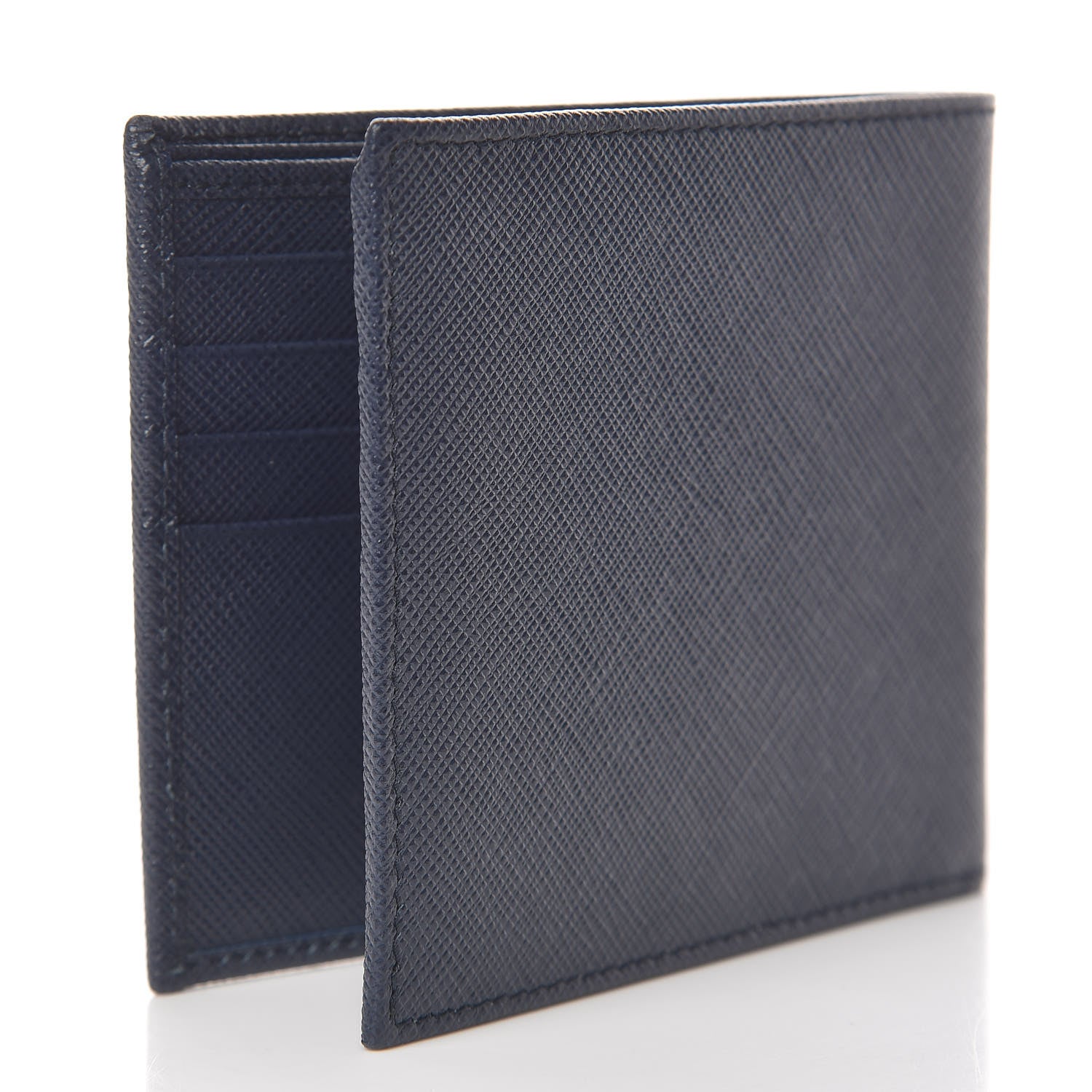 Prada Saffiano Triangle Bi-Fold Wallet Baltico 3 of 8