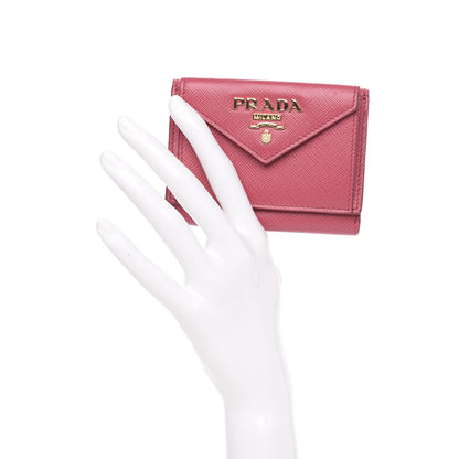 Prada Saffiano Metal Small Tri-Fold Wallet Peonia 2 of 6